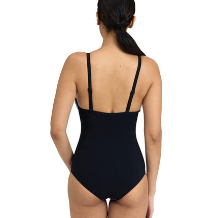 ARENA Bodylift Women's Michela B-Cup One Piece Shaping Swimsuit Light Cross Back Chlorine Resistant UV Protection, Black Multi, Size 38