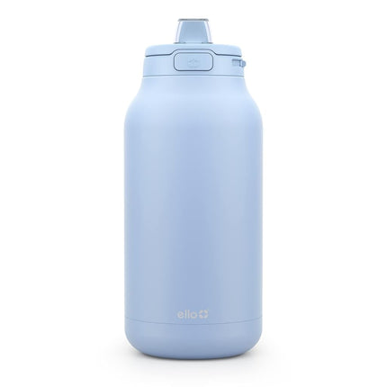 Ello Hydra Gourde isotherme en acier inoxydable de 1,9 l (64 oz) avec couvercle verrouillable et étanche et paille en silicone souple, Bouteille d'eau réutilisable en métal, Garde les boissons froides toute la journée, Bleu halogène