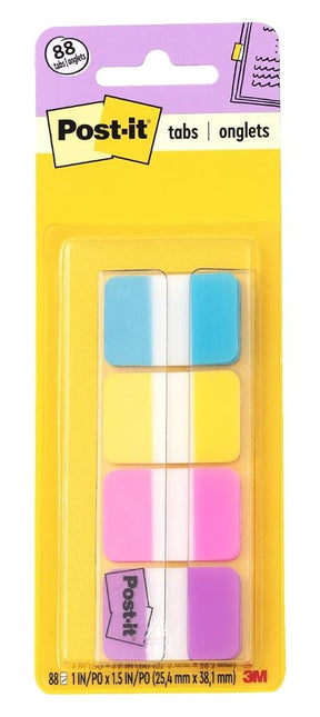 Post-it Tabs, 1-Inch Solid, Aqua, Yellow, Pink, Violet, 22/Color, 88 per Dispenser (686-AYPV1IN) by Post-it