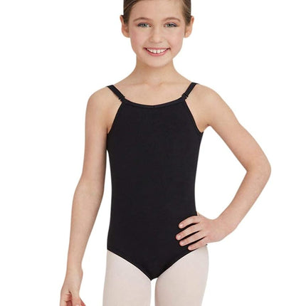 Capezio Girls' Adjustable Straps Team Basic Camisole Leotard – Comfortable Fit for Dance and Gymnastics, Moderate V Front and Back Design, Black, Small