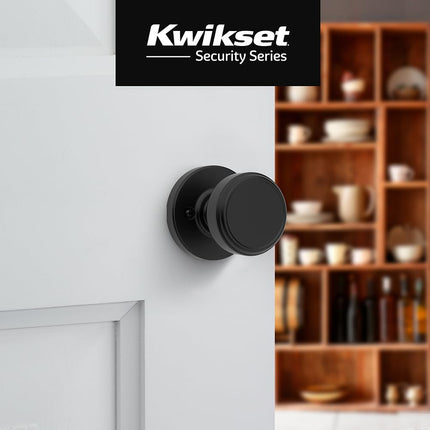 Kwikset Maven Dummy Door Knob, Single Sided Round Handle for Closets, French Double Doors, and Pantry, Matte Black Non-Turning Interior Push/Pull Door Knob, with Microban Protection