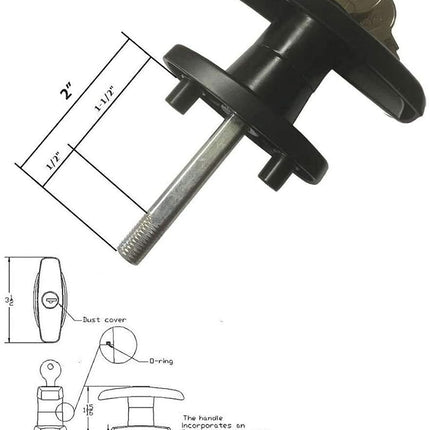 Bauer T-323T Package Matching T-Handles Lock Set | Shaft 2 Inch Total Length, 1/2" thread on end | Keyed K-127