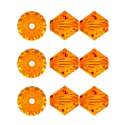 200 unidades de auténticas cuentas sueltas de cristal Preciosa facetadas de 4 mm (0,16 pulgadas) con forma de bicono pequeño, color naranja solar, compatibles con cristales de Swarovski para hacer joyas Pre-B412