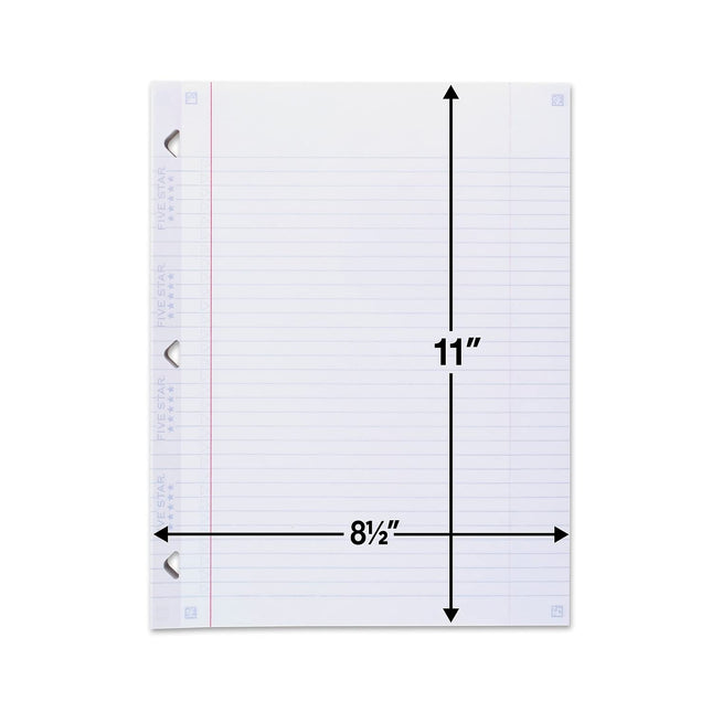 Bloc de 100 feuilles mobiles lignées Five Star, 21,6 x 27,9 cm