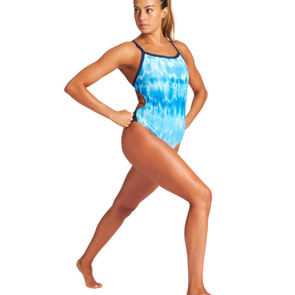 ARENA Women's Print Challenge Back One Piece Swimsuit, Tie Dye Stripes Martinica, 22