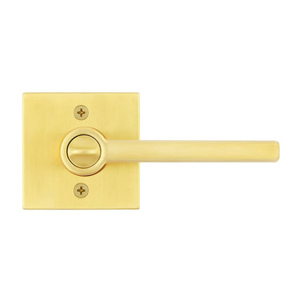 Kwikset Halifax, Door Handle Lever SmartKey Re-Key Security Keyed Entry Lock with Microban, Square Rose in Satin Brass