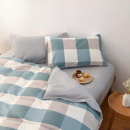 NSNLGSGC Buffalo Plaid Duvet Cover Set Greyish Blue Twin Bedding Set Simple Square Geometric Pattern Plaid Bedding Set Microfiber Duvet Cover Set Modern and