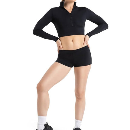 Capezio Boy Cut Low Rise Shorts, TB113 Mini Yoga Shorts for Women, Micro Short Activewear for Dance, Workouts, Gym, Exercise, Hot Pants, Black, Large