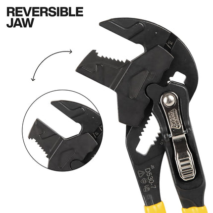 Klein Tools D5307 Plier Wrench, High Leverage Multi-Use Pump Plier with Adjustable and Reversible Double-Sided Jaw, Smooth and Knurled Teeth, 7-Inch