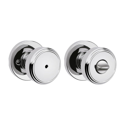 Kwikset Maven Interior Privacy Door Knob with Lock, Round Door Handle for Bathroom and Bedroom, Polished Chrome Keyless Turn Lock Doorknob, with Microban Protection