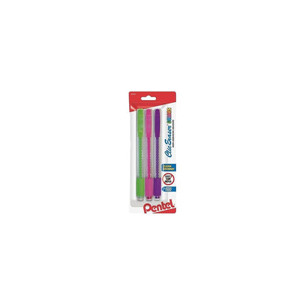 Pentel Clic Retractable Eraser with Grip, Assorted Barrels, 3 Pack (ZE21TBP3M)