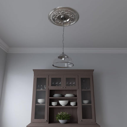 Ekena Millwork CMP22BABCR Baltimore Thermoformed PVC Ceiling Medallion (Fits Canopies up to 7 3/4"), 22"OD x 3 1/2"ID x 1"P, Bright Coat Chrome