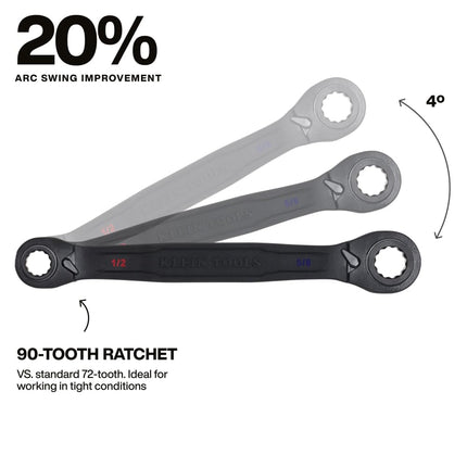 Klein Tools 68215 4-in-1 Ratcheting Wrench, Box Wrench, SAE Hex Sizes 1/2, 9/16, 5/8, 3/4-Inch, 90-Tooth Ratchet, Pass-Through Design