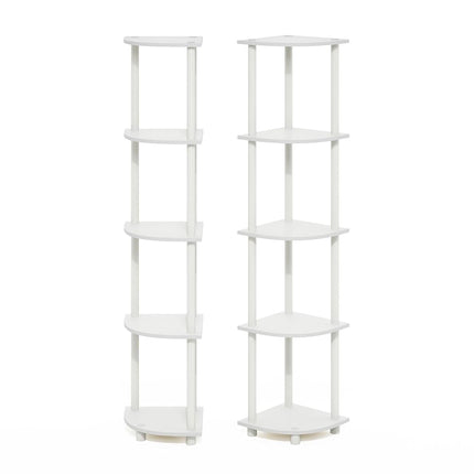 Furinno TURN-N-TUBE Corner Shelf Set of 2, 5-Tier Corner Bookshelf, Open Storage Shelves, for Organization and Storage, Living Room, Home Office, Garage, White