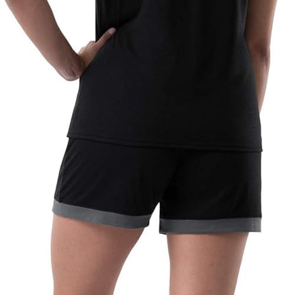 Fruit of the Loom Women's Sleeve Tee and Short 2 Piece Sleep Set, Black, Small