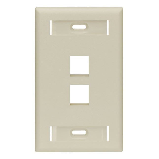 Leviton QuickPort Wallplate w/ID Window, Single Gang, 2-Port, 42080-2IS, Ivory