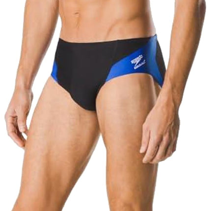 Speedo Men's Swimsuit Brief Endurance+ Splice Team Colors,Black/Blue Spark,32