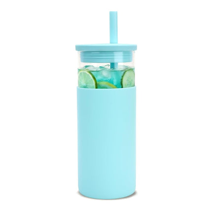 Tronco 20 oz Glass Tumbler with Lids and Straws, R