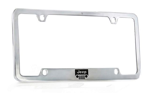 Jeep Logo Chrome Plated Metal Top Engraved License Plate Frame Holder