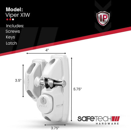 Safetech Hardware ViperX1 Gravity Gate Latch | One-Sided Key Latch | 2 Independent Latching Hooks Single Key Lockable | Heavy Duty Gravity Latch for Vinyl, Wood, & Aluminum Gates - White