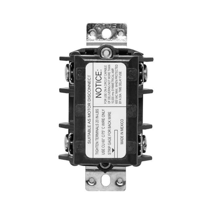 Leviton MS303-DSW 30 Amp, 600 Volt, Pole, 3 Phase AC Manual Controller Suitable as Motor Disconnect, Toggle, Non-Grounding, Back & Side Wiring, White