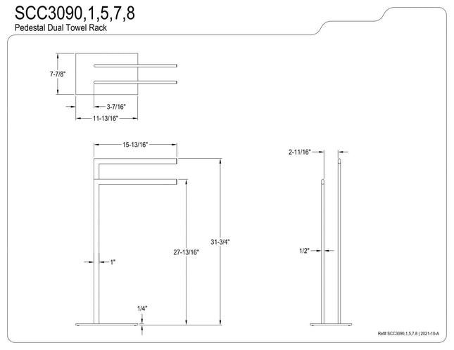 Kingston Brass SCC3090 Edenscape Pedestal Dual Towel Rack, Matte Black