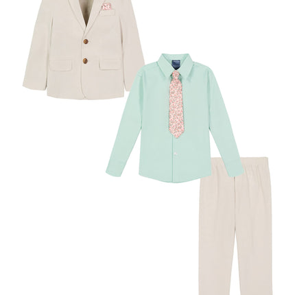 Nautica Boys' 4-Piece Suit Set with Dress Shirt, Tie, Jacket, and Pants Business, Silvered Birch Linen, 8