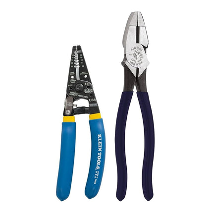 Klein Tools D2139NE11055 Pliers Set with Lineman's Side Cutting Pliers and Copper Wire Stripper/Cutter, High-Leverage, 2-Piece