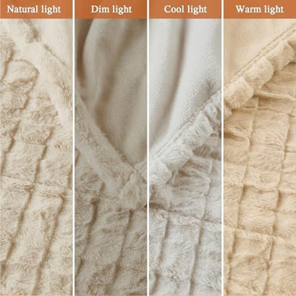 Beautyrest Heated Blanket, Eletric Throw Blanket, Soft, Warm, Reversible Faux Fur - Mink Oversized Heating Blanket Throw, 3 Heat Settings, 2 hr Auto Shut Off, Machine Washable, 50x70 Ivory Texture