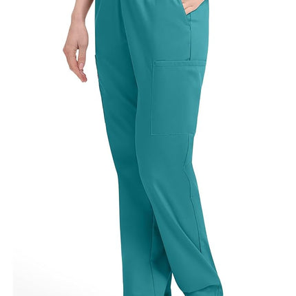 Dickies EDS Signature Scrubs for Women, Elastic Waist Pull-On Cargo Pants for Women in Soft Brushed Poplin 86106, Teal Blue, L Petite