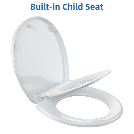 Asiento de inodoro, asiento de inodoro redondo con asiento para niños pequeños, asiento de inodoro con estructura de liberación rápida, herrajes de fijación rápida y completamente plano con topes antideslizantes, asiento de cierre silencioso, blanco 17"