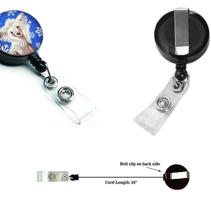 Caroline's Treasures Chinese Crested Winter Snowflakes Holiday Retractable Badge Reel, Multicolor (LH9302BR)