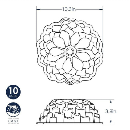 Nordic Ware Blossom Bundt Pan, Original Cast Aluminium Bundt Tin, Official Bundt Cake Tin with Floral Pattern, Cake Mould Colour: Toffee