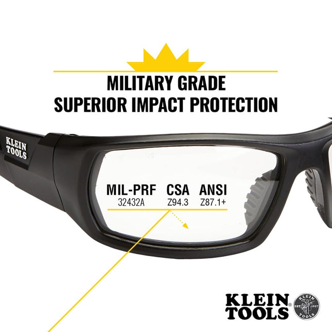KLEIN TOOLS Safety Glasses, Professional PPE Protective Eyewear with Full Frame and Clear Lens, Scratch Resistant and Anti Fog 60163