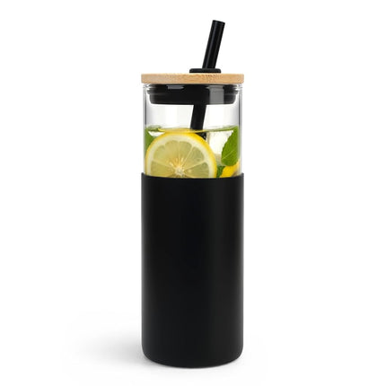Tronco 24 oz Glass Tumbler with Lids and Straws, R