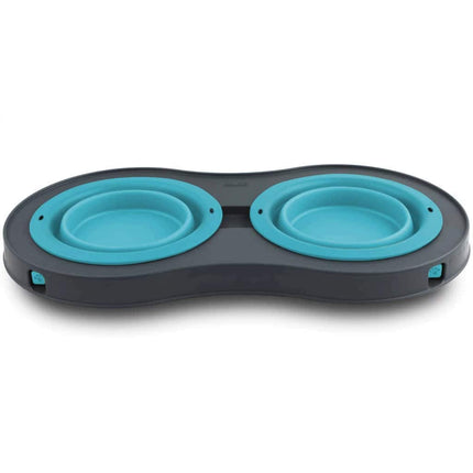 Dexas Popware for Pets Double Elevated Pet Feeder, Small, Gray/Blue