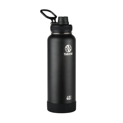 Botella de agua de acero inoxidable aislada Takeya Actives con tapa de boquilla aislada, 1.2 L, Ónix