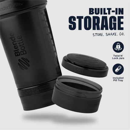 BlenderBottle Shaker Bottle with Pill Organizer and Storage for Protein Powder, Classic V2 ProStak System, 22-Ounce, Black