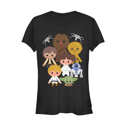 T-shirt graphique à col rond Star Wars Heroes Kawaii pour femme, noir, M