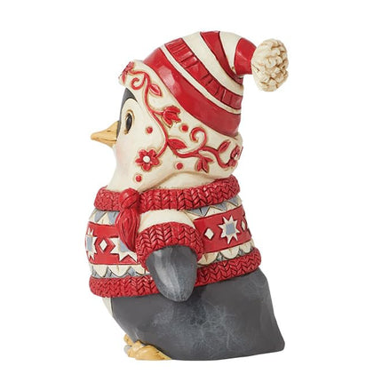 Enesco Jim Shore Heartwood Creek Nordic Noel Penguin in Sweater Miniature Figurine- Stone Resin Hand Painted Crafted Collectible Mini Figurines Christmas Home Decor Statue, 4.02 Inch