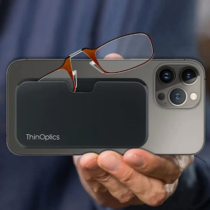 ThinOptics Universal Pod Case + Rectangular Reading Glasses, White Case/Red Frames, 44 mm