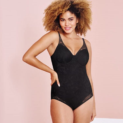 Bali Women's Firm-Control Ultra-Light Body Shaper with Lace, Built-In Underwire Bra, Black, 34B