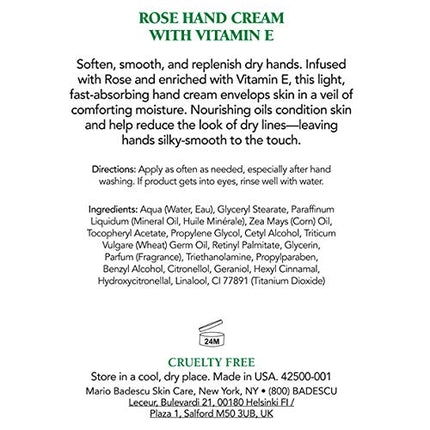 Crema de manos de rosas con vitamina E de Mario Badescu para mujer - Crema de 3 oz