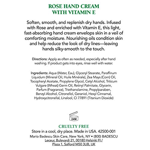 Rose Hand Cream with Vitamin E by Mario Badescu for Women - 3 oz Cream