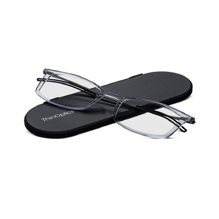 ThinOptics Rectangular Reading Glasses, Regular Case/Rectangle Clear, 2.00