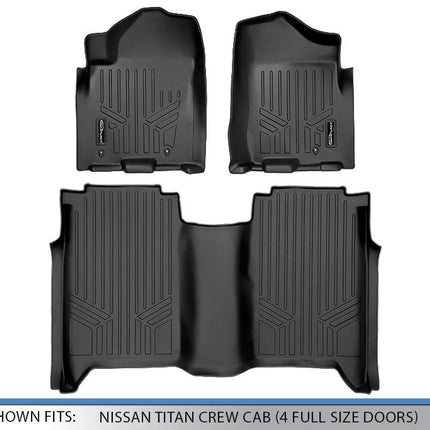 MAXLINER Custom Fit Floor Mats 2 Row Liner Set Black Compatible with 2008-2015 Nissan Titan Crew Cab (4 Full Size Doors)