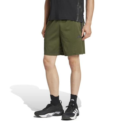 adidas Men's Train Essentials Piqué 3-Stripes Shorts, Night Cargo/Black, L Tall
