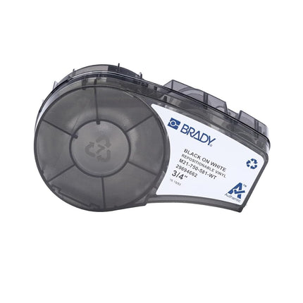 Brady Authentic (M21-750-581-WT) Repositionable Vinyl Labels for Equipment, Facility ID, Floor Marking, Lab, Lean/5S, Pipe/Valve, Black on White-Designed for M210, M210-LAB, M211 Printers, 0.75"Wx21'L