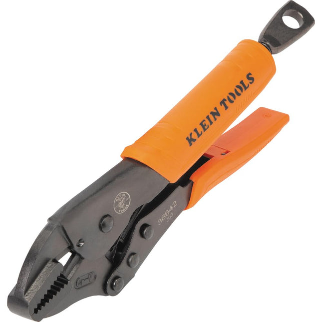 Klein Tools 38642 Locking Pliers with Straight Jaw, Quick Release Handles, Hardened Teeth, Intuitive Thumb Knob, for Universal Use, 10-Inch