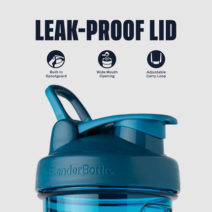 Vaso mezclador BlenderBottle Pro Series, perfecto para batidos de proteínas y pre-entrenamiento, 710 ml, azul océano